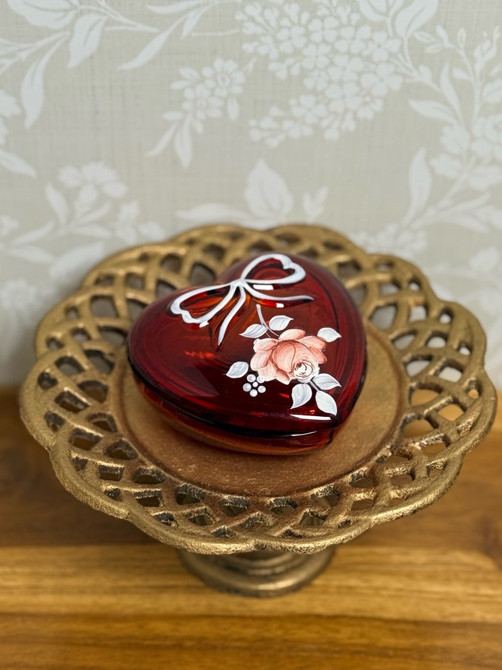 Vintage Westmoreland Ruby
Red Trinket Box, Hand Painted
Rose & Signed